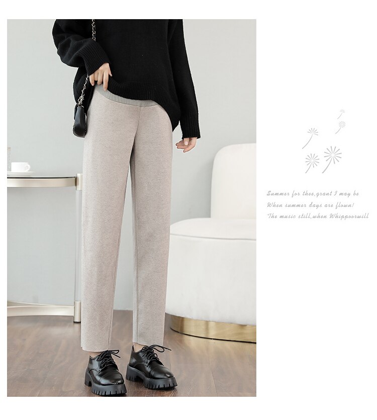 Autumn Winter Pregnant Women Work Pants Solid Color High Waist Maternity Belly Trousers Office Lady Empire Turnip Pants: Winter Oatmeal / M