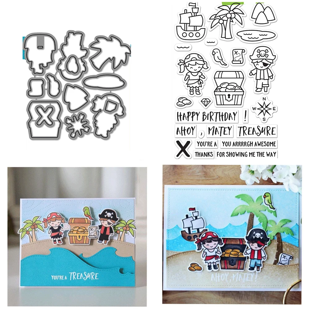 Oh gnome-stämpel på stranden, buntar med genomskinliga stämplar och metallstansar för gör-det-själv-pyssel, kort, scrapbooking, dekoration: L / Fläckig