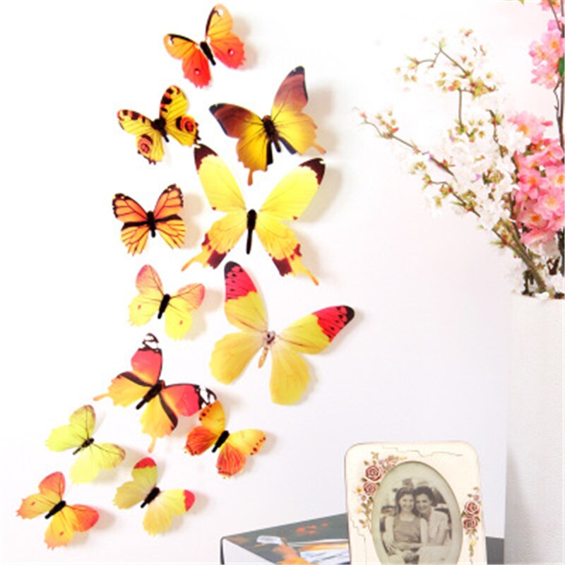 12Pcs 3D Dubbele Laag Vlinder Muur Sticker Op De Muur Voor Home Decor Diy Vlinders Koelkast Magneet Stickers Kamer decoratie: 5