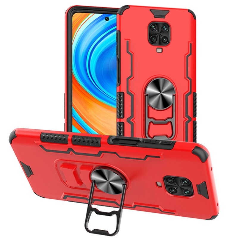 For Xiaomi Redmi Note 9S Case Car Holder Ring Phone Back Cover for Redmi Note 9 Pro Max Shockproof Armor Case: For Redmi Note 9S / Red