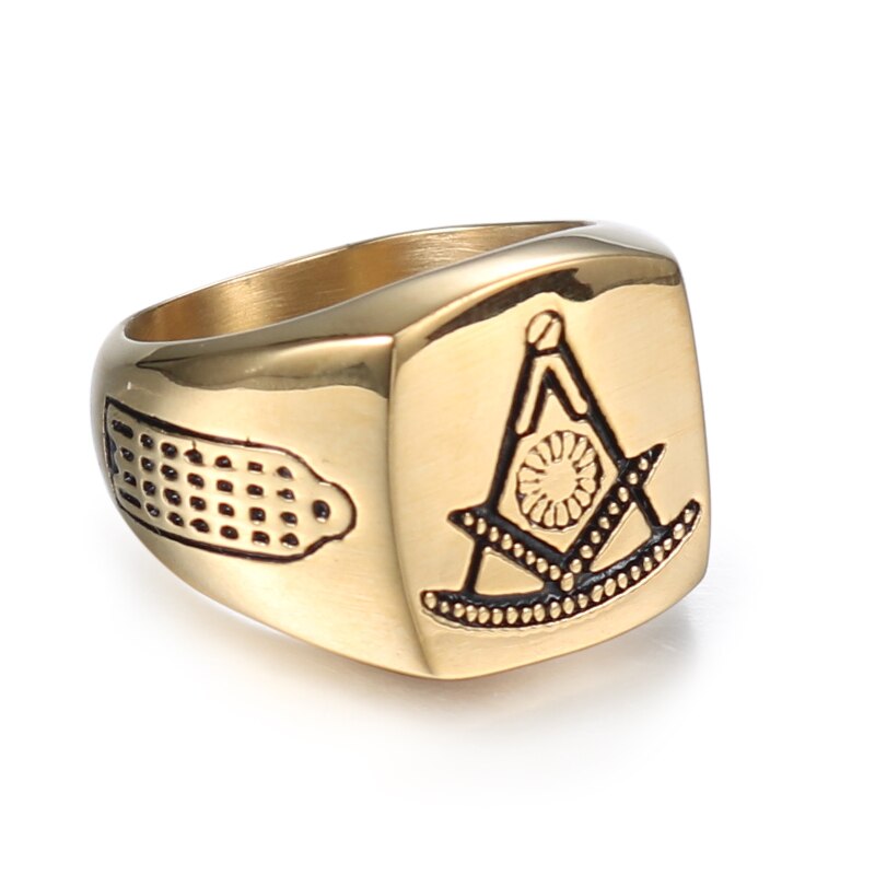 Freimaurer Kompass Gold männer Edelstahl Ring Hohe Für Männer Männlichen Ring Partei Schmuck Zubehör Hochzeit Ring