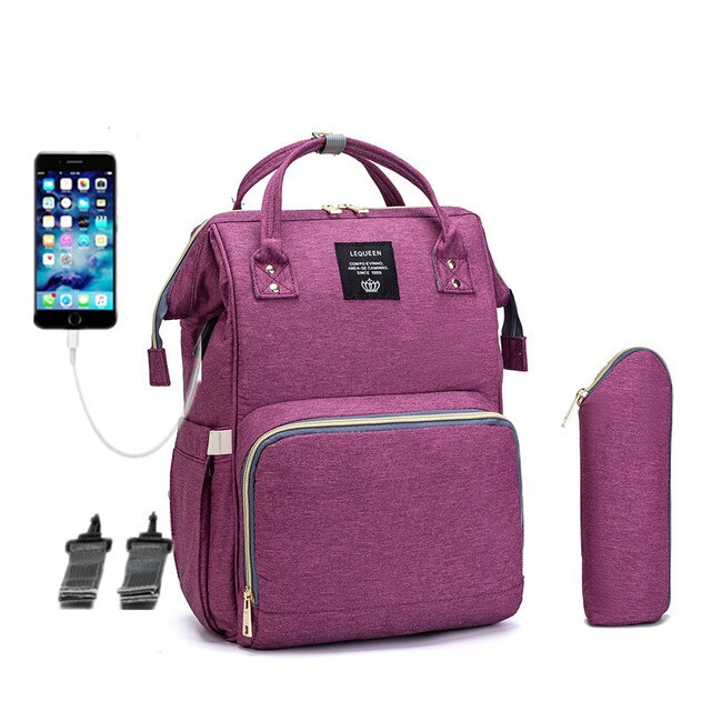 Diaper Bag Backpack Lequeen Large Baby Bag with Changing Pad Travel Back pack Built in USB Waterproof Maternity Bag: 12