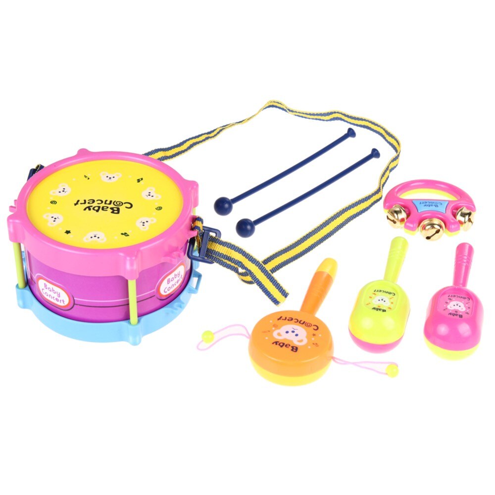 1/5pcs Musical Toy Set Roll Drum Guitar Instruments Band Kit Kids Early Educational Toy Baby Grasp Hand Bell Music Toys ZXH