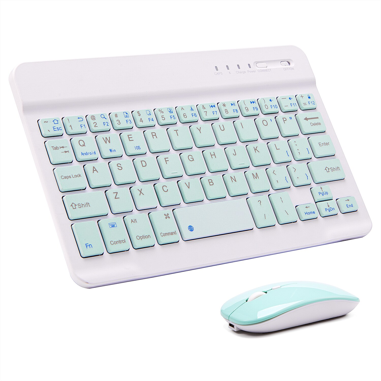 Pink Wireless Bluetooth Keyboard and Mouse Mini Spainish Keyboard Bluetooth Keyboard for Tablet IOS Android IPhone Ipad Keyboard: 7in-green-Set