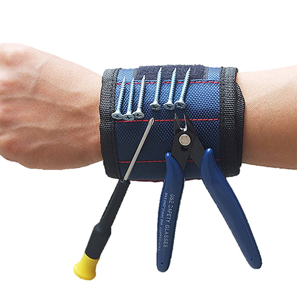 Muñequera magnética resistente, vendas de soporte de muñeca ajustables para tornillos, tuercas, pernos, herramienta de Portabrocas, Correa: Azul