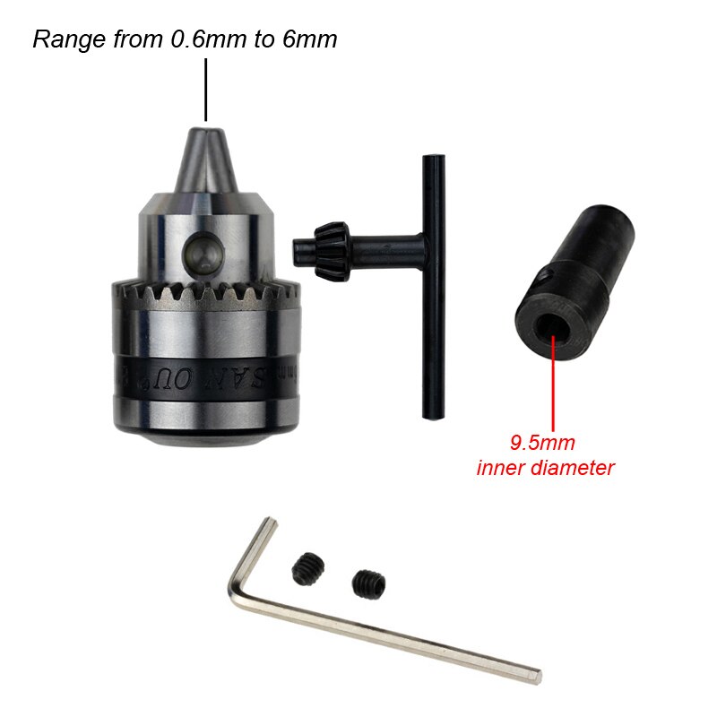 Mini Electric Drill Chuck 0.6-6mm Mount B10 Taper Connector Rod Motor Shaft Chuck For Drill With Adapter Key Wrench Power Tool: Chuck Shaft 9.5mm