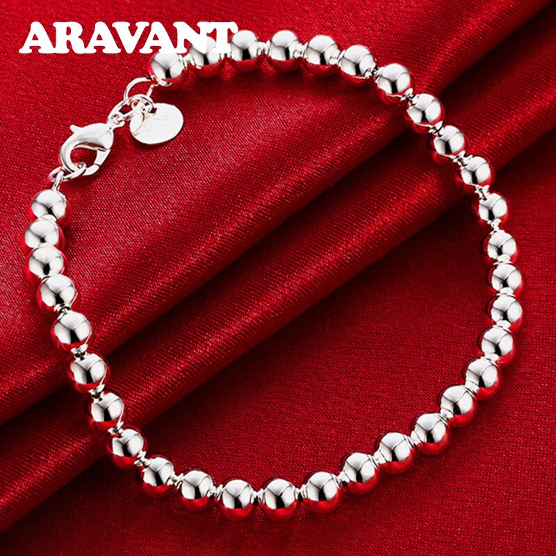 925 Silver Jewelry Set 6MM Bead Necklace Bracelet For Women Costume Jewelry Sets