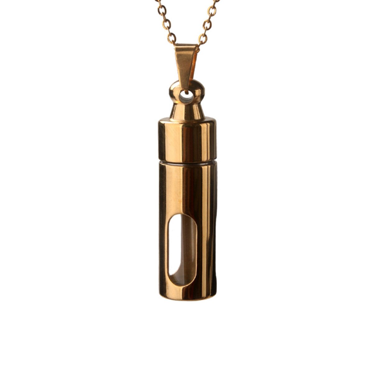 Colgante collar de hombre, urna de ceniza, cremación conmemorativa, contenedor de vidrio de acero inoxidable: Gold
