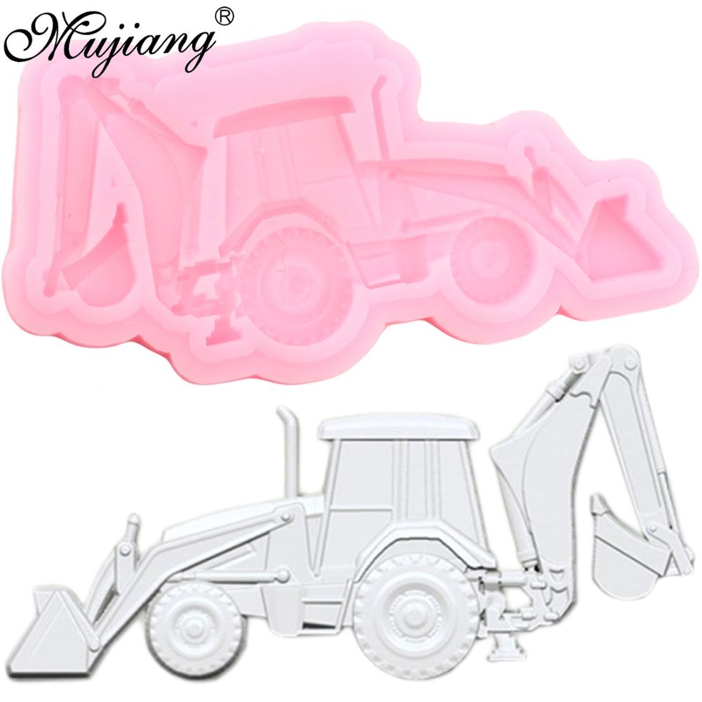 Molde de silicona para excavadora moldes de Fondant de coche 3D para bebés herramientas de decoración de tartas de cumpleaños, moldes de pasta de Chocolate para magdalenas