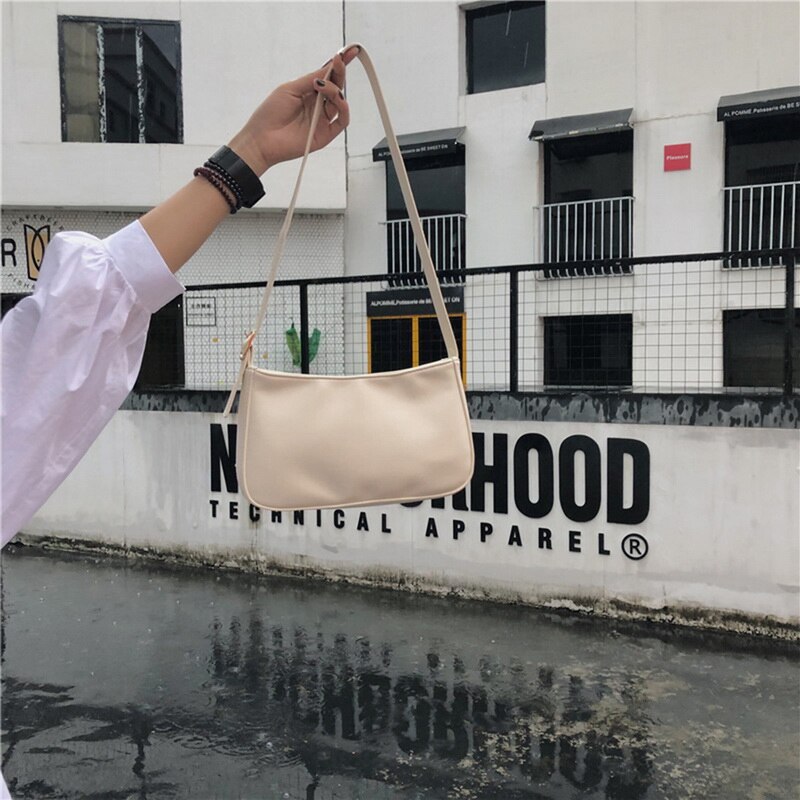 Spring Summer Woman Trendy Green White Single Strap Handbags PU Leather Zipper Shoulder Bag Female Handbag: beige A