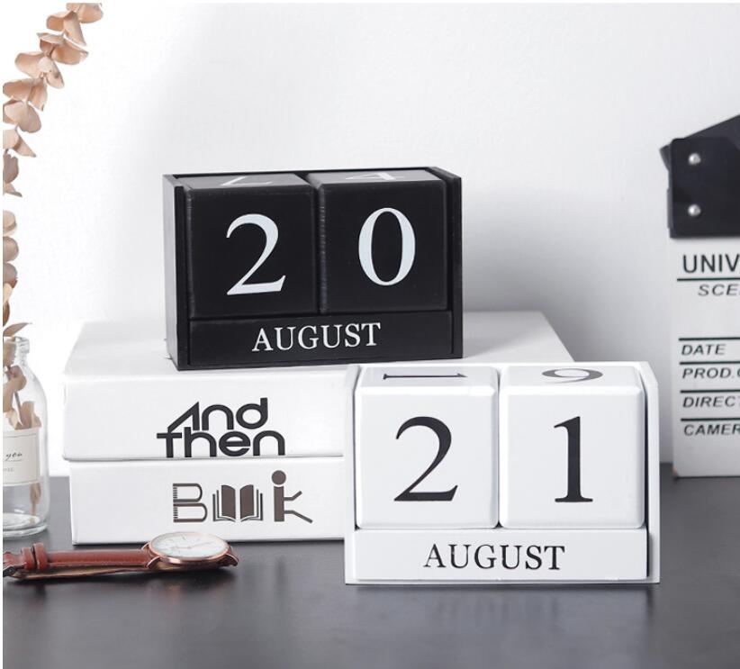 Træ skrivebord blokke kalender - evig blok måned dato display hjemmekontor dekoration