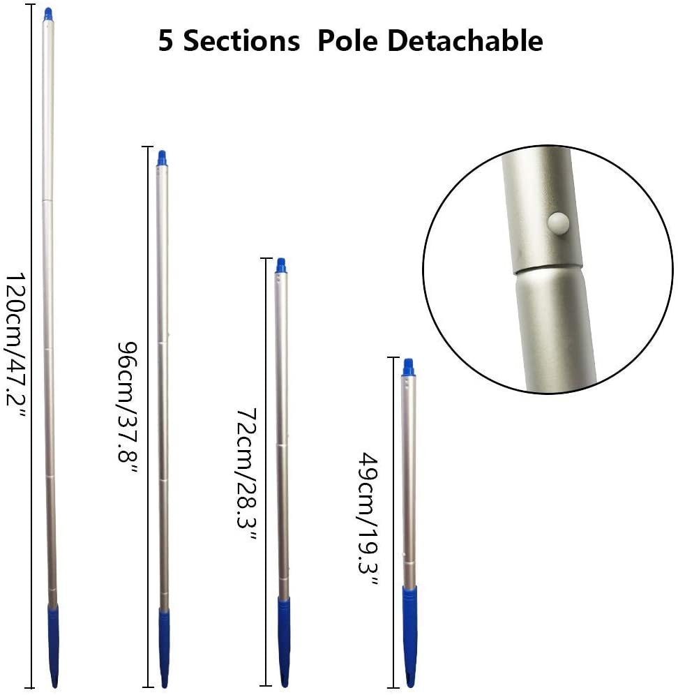 Pool Vacuum Head Swimming Pool Wall Tile Clean Brush With 46in Leaf Skimmer Net Pool Landing Net Pool Cleaning Tools set