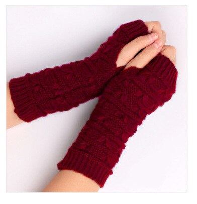 Women Thickened Gloves Knitted Woolen Arm Warm Autumn Winter Half Finger Sleeves Arms Hand Cover Solid Color