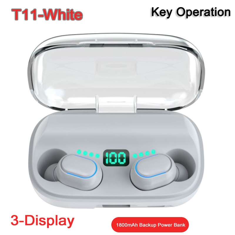 REHIMM TWS Bluetooth Earphone V5.0 1800 mAh Charging Box Wireless Headphones In-Ear Earbuds Sport Running Headsets Waterproof: T11-White