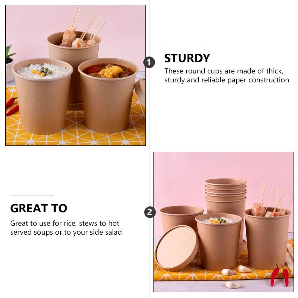 25 Sets Kraft Paper Packing Cups Porridge Cups Takeaway Boxes Waterproof Paper Cups