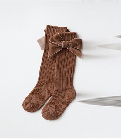 0-3 ans automne et hiver grand nœud en laine bébé chaussettes couleur unie pure mi-haute enfant filles tube chaussettes: coffee / 0-1 year