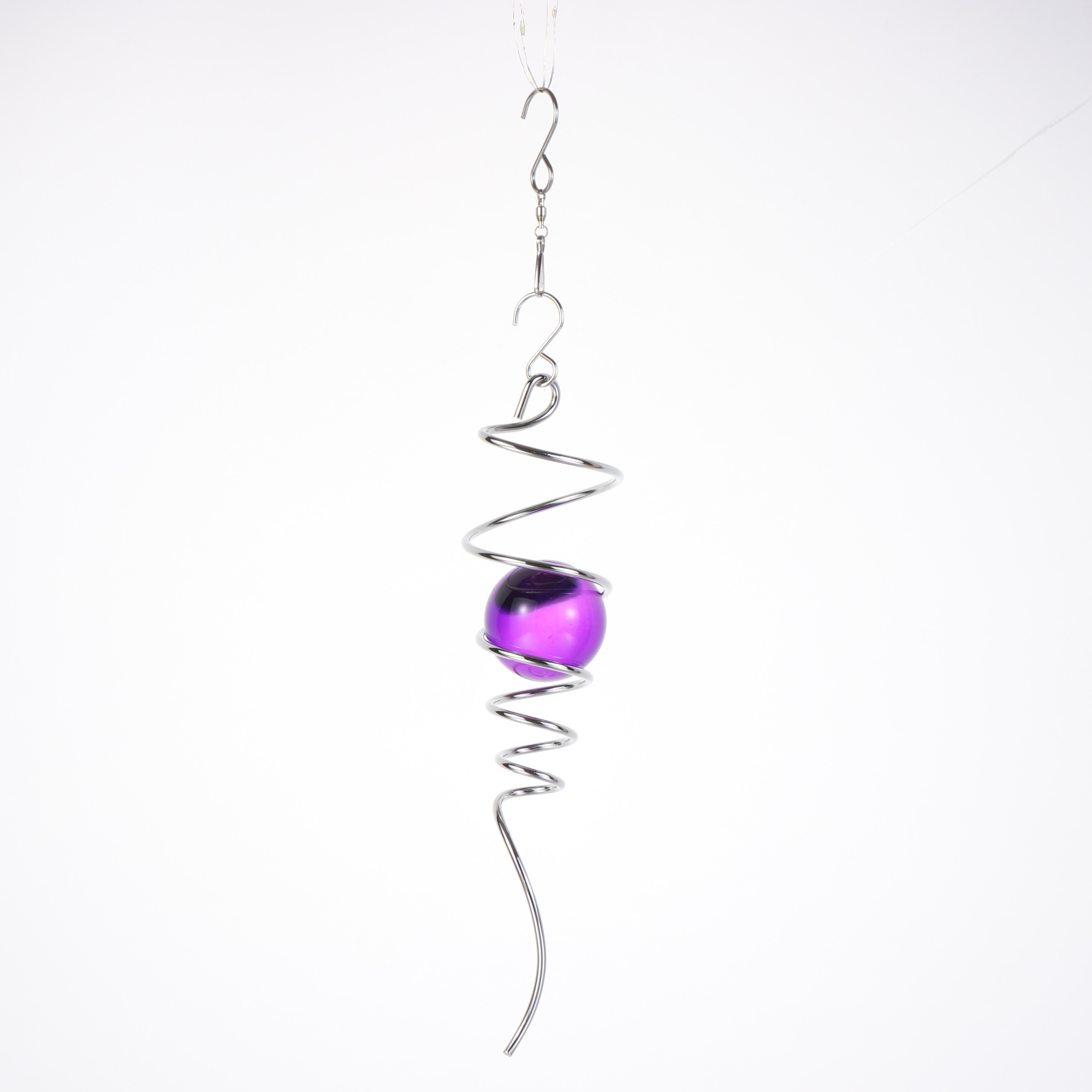 1PC Gazing Ball Spiral Tail Wind Spinner Stabilizer With Hanging Swivel Hook Stainless Steel Glass Ball Indoor Garden Decor: Purple