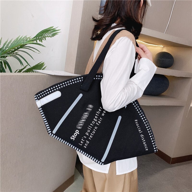 Face Mask Shape Women's Shoulder Bag Large Capacity Canvas Tote Bags Environmental Female Handbag