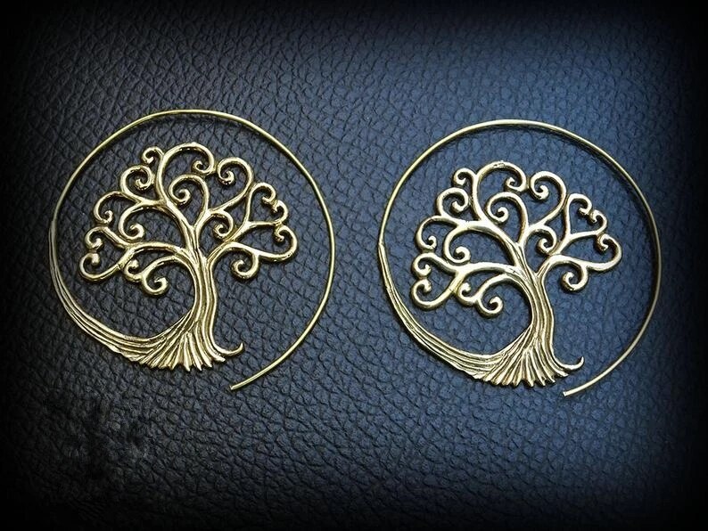 Spiral Tree of Life Earrings Bohemia Round Hoop Earrings For Women Statement Gold Punk Charm Earrings Party Jewelry