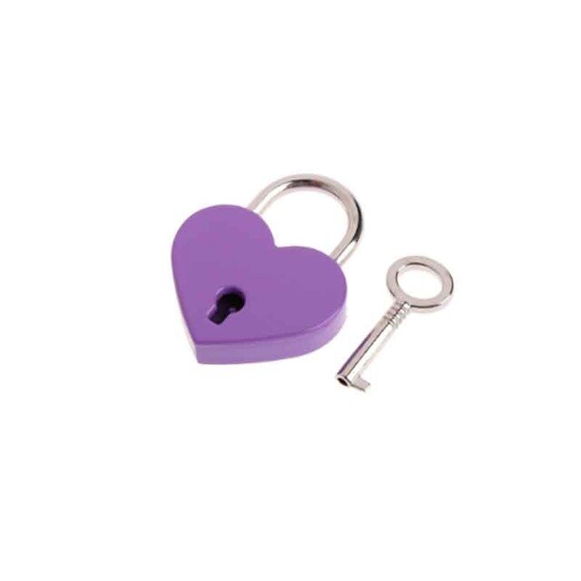 Heart Shape Vintage Old Antique Style Mini Archaize Padlocks Key Lock with Key Metal Twist Lock for Bags: Purple