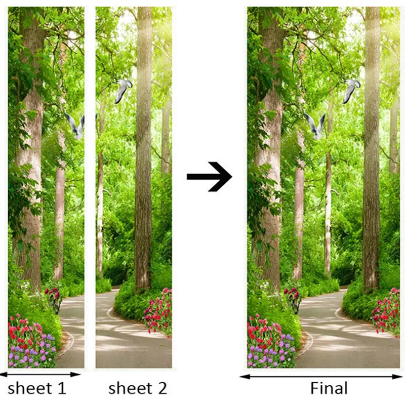 3D Muur Deur Sticker Groen Bos Path Landschap Behang Woonkamer Slaapkamer Home Decor Plakken PVC Zelfklevende 3D deur Decal