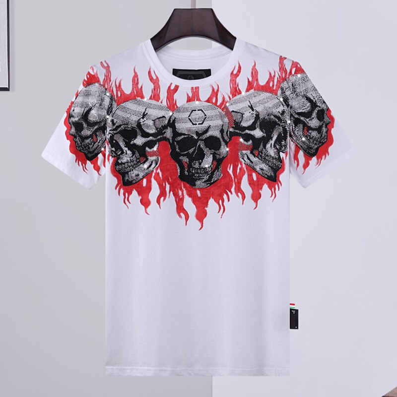 Huippumerkki miesten t-paita 3d painettu pyöreä pääntie lyhythihainen t-paita miesten hip hop plein kallo kesä lyhythihainen street toppi: Valkoinen / Xxxl