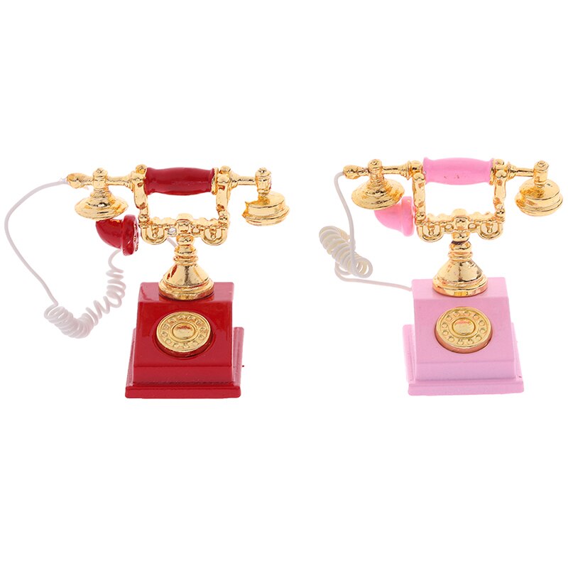 1:12 in miniatura Modello di Telefono Della Lega Dell'annata Retro Telefono Rotante Dollhouse Decorazione Accessori