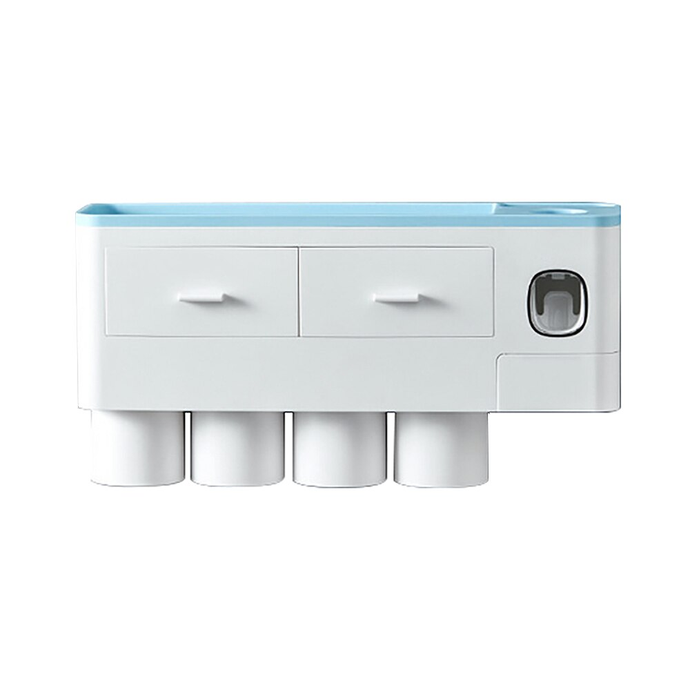 VEVICE Magnetic Adsorption Inverted Toothbrush Holder Automatic Toothpaste Squeezer Dispenser Storage Rack Bathroom Accessories: 4 Cups Blue
