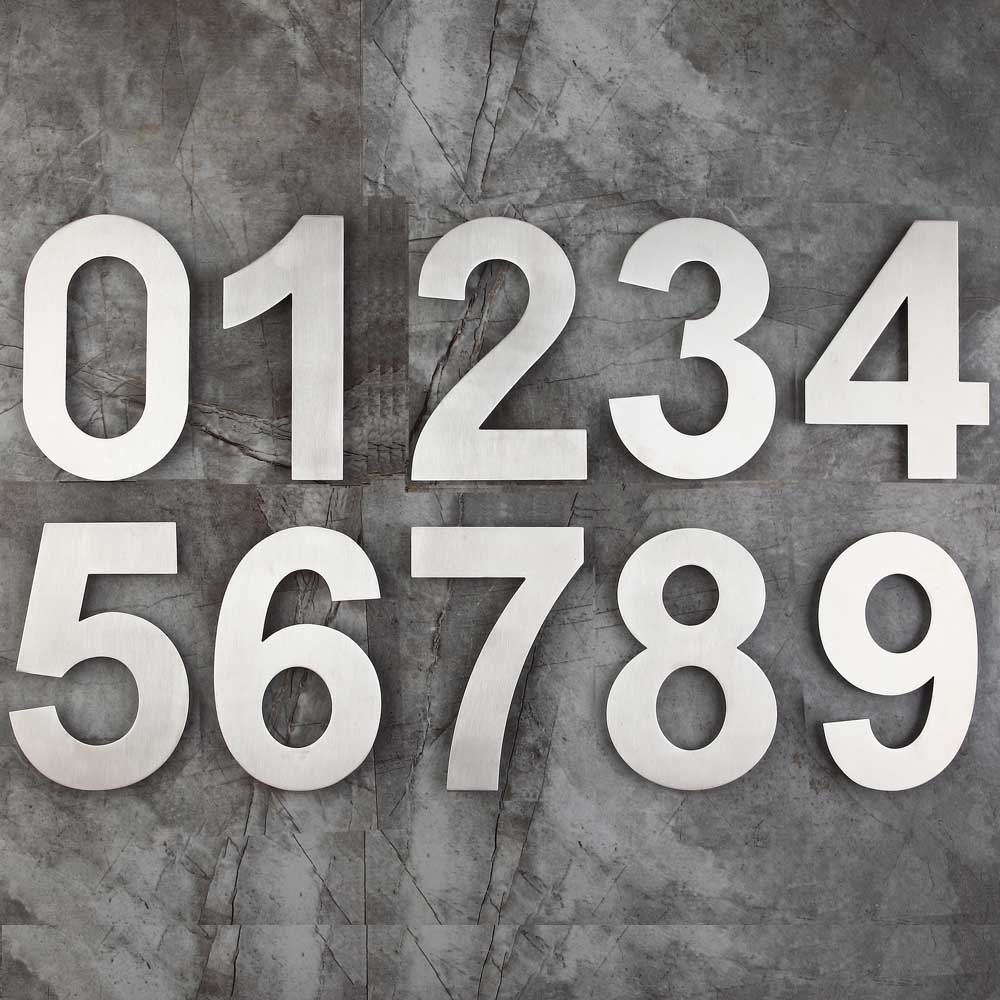 10 Inch Extra Large Floating House Numbers Door Sign Mounted, Stainless Steel 18-8 Brushed Nickel