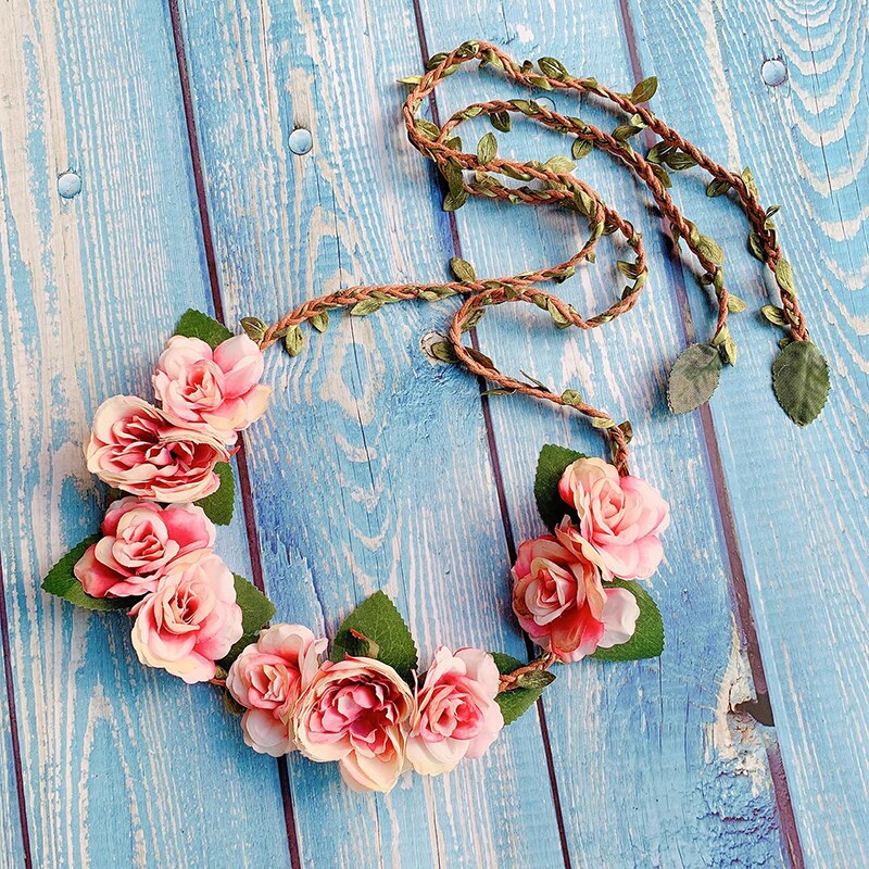 Accessoires de mariage ceinture fleurs tissées à la main ceinture pour enfants fleur rose ceinture de mariée double usage ceinture de mariage bandeau: Deep pink