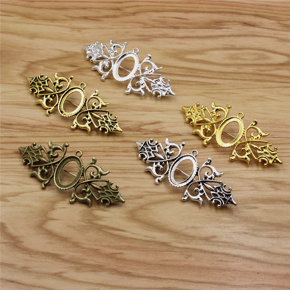 Onebeading Fit 13x18mm Vintage Oval Brooch Blank Setting Bezel Tray Base Cabochons For DIY Making Accessories 5Pcs K06231