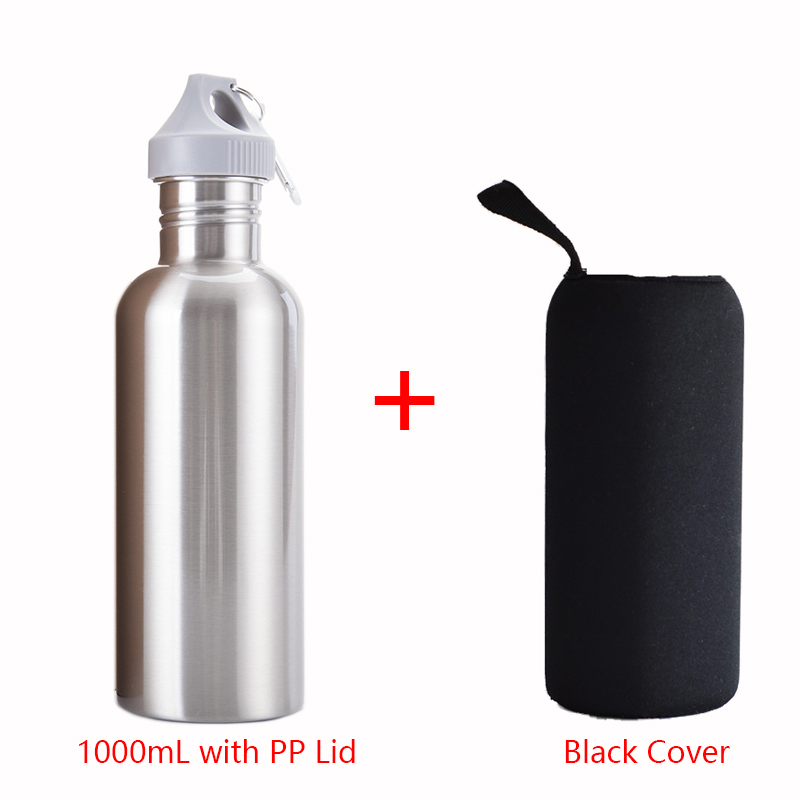 FEIJIAN Sport Water Fles 18/8 Rvs Fles Brede Mond Pot lekvrije Kantine 500mL 750mL 1000mL 1800mL 1.8L: 1000mL Cover BK