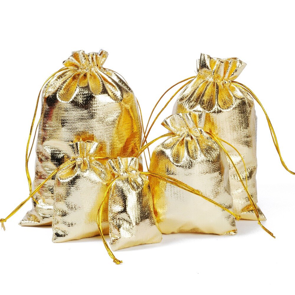50Pcs/lot 7x9 9x12cm 10x15 13x18cm Golden And Silver drawstring Wedding bags Jewelry Packing bag Drawstring Velvet Bag