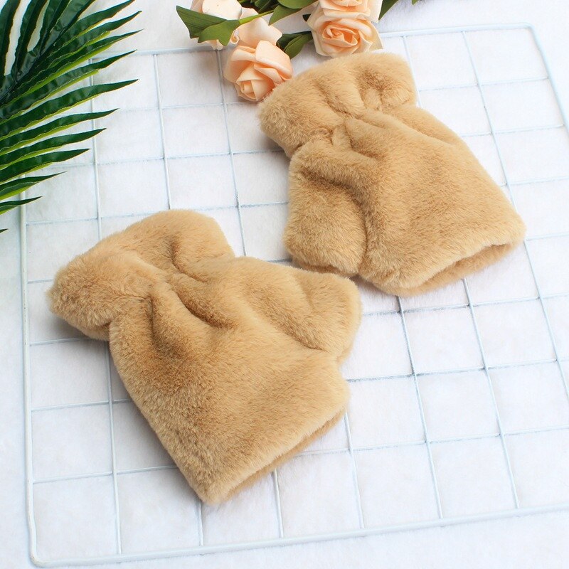 Kinder Mädchen Halbe Finger Flip Fäustlinge Plüsch Dicken Fahren Handschuhe Nette Katze Touchscreen Handschuhe für Mädchen Winter Warme Handschuhe: 4-Brown