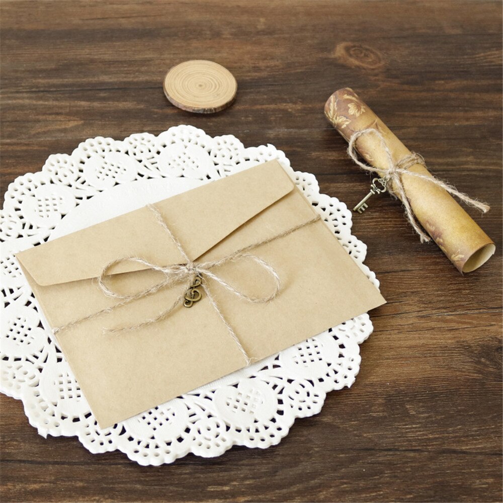 1 pack Kraft Envelope Letter Pad Set Vintage Letter Pads Writing Paper with Rope Wedding Party Invitation Envelopes Message Pads