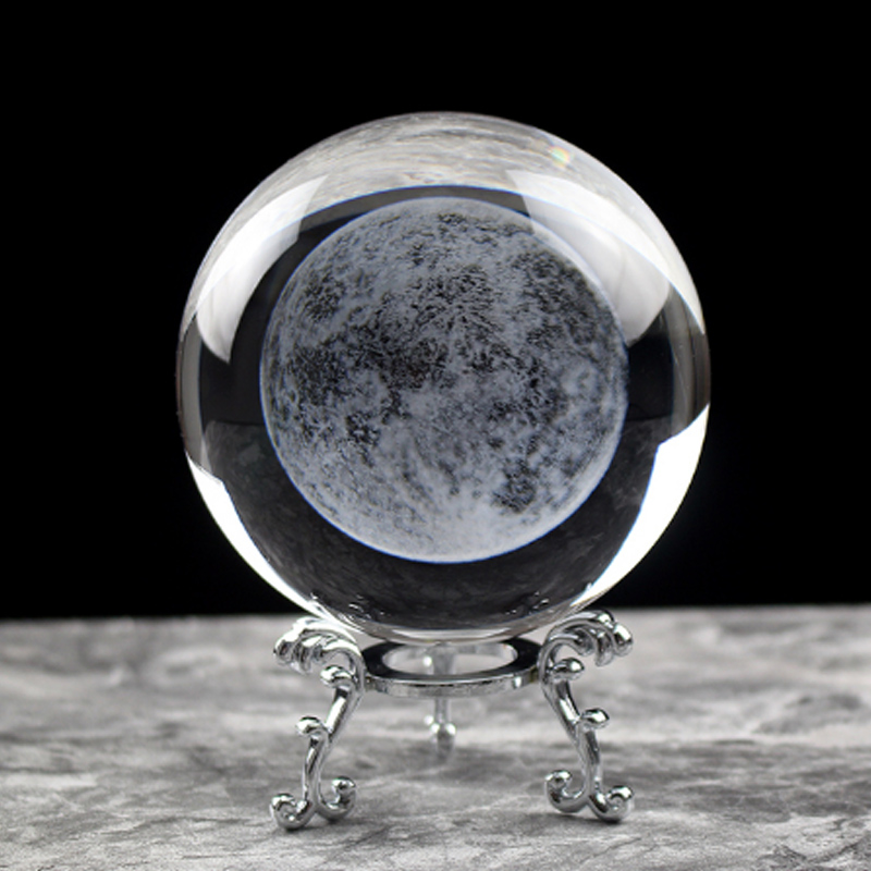 3D Moon Model Crystal Ball Astronomy Sphere Decorative Ball Planets Glass Ball Sphere Decorative Miniature Model Ball