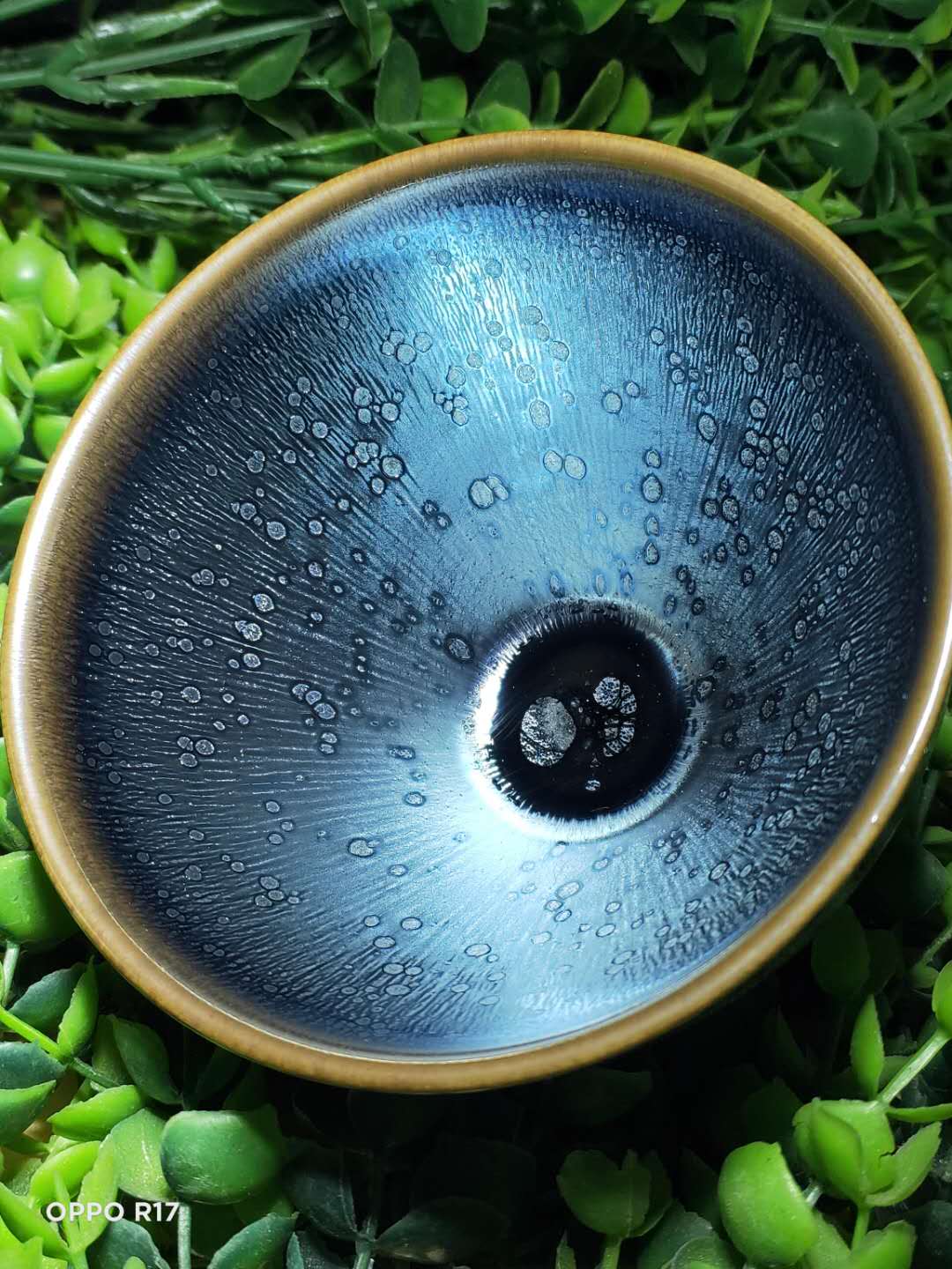 Jianzhan Tenmoku Glaze Tea Cup Pottery Chawan Blue Rare Sky Eye Pattern Handmade Chinese Porcelain Best for Tea Ceremony