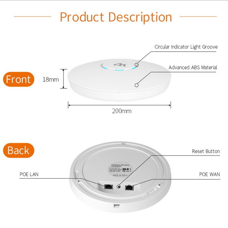 CF-E320N Indoor Wireless Router 300M Ceiling AP Openwrt WiFi Access Point AP 6dbi Antenna Wifi Signal Amplifier: US plug