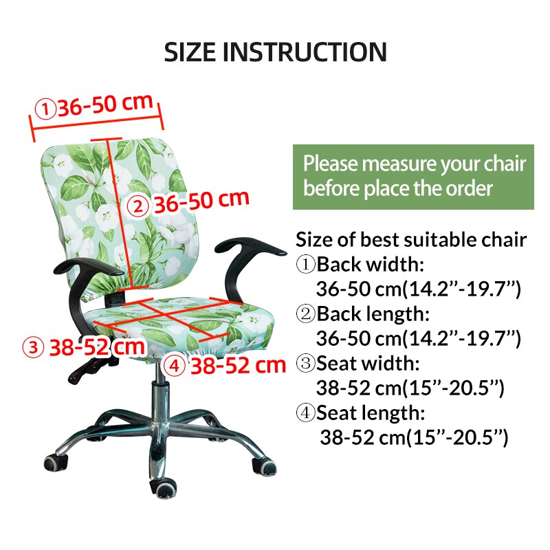 Funda Floral para silla oficina 2 piezas funda de asiento de ordenador LICRA elástica extraíble y lavable fundas para sillón elásticas