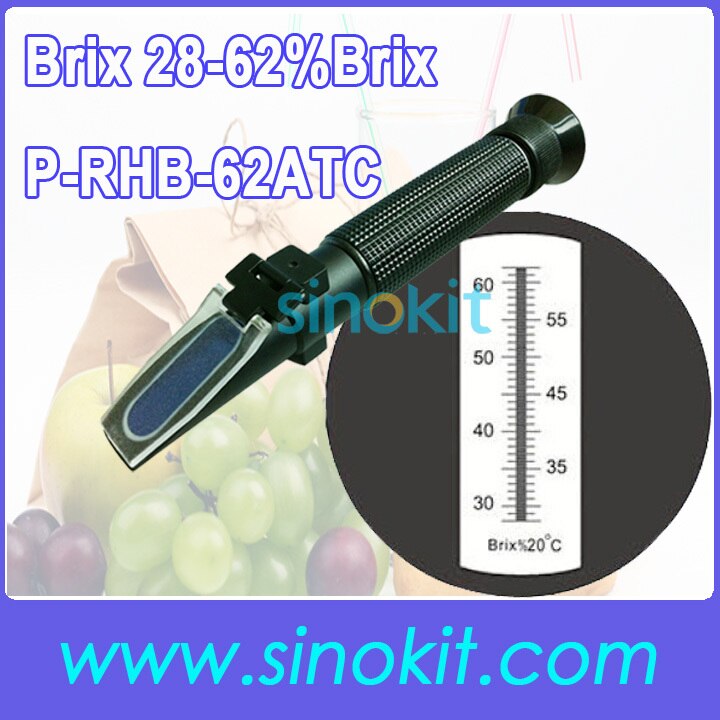 Hand-held Brix 28-62% Plastic Materiaal Zwart handvat Refractometer P-RHB-62ATC