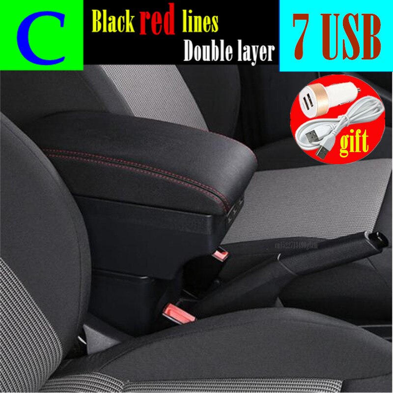 Für Seat Ibiza Armlehne Box Für Ibiza 6j Ibiza 6L Center konsole zentralen Speicher inhalt Lagerung box mit USB LED produkte Arm Rest: C style red line