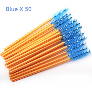 50Stck Wimpern Pinsel Einweg Wimpern Verlängerung Pinsel machen-hoch Kosmetische Werkzeug für Wimpern Reinigung Maskara Zauberstäbe Applikator: golden Blau