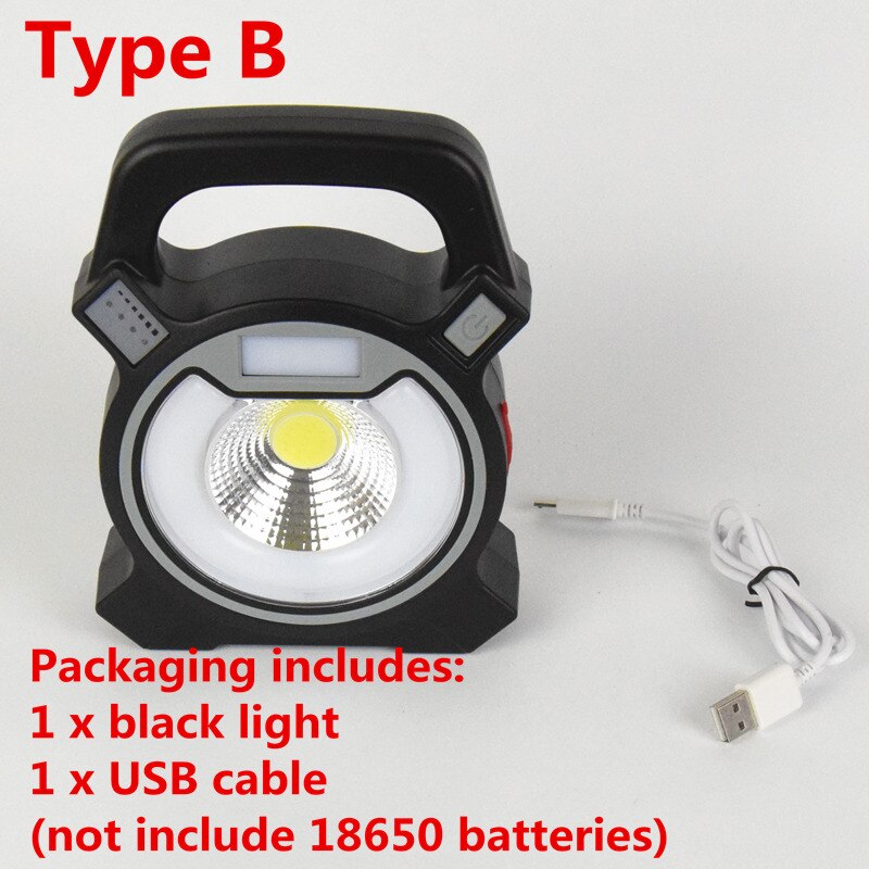 Aifeng 2400lm led cob bärbar lykta laddningsbar campingljus lampa 18650 hands kraftfull sökarlykta arbete usb laddning: Svart kropp