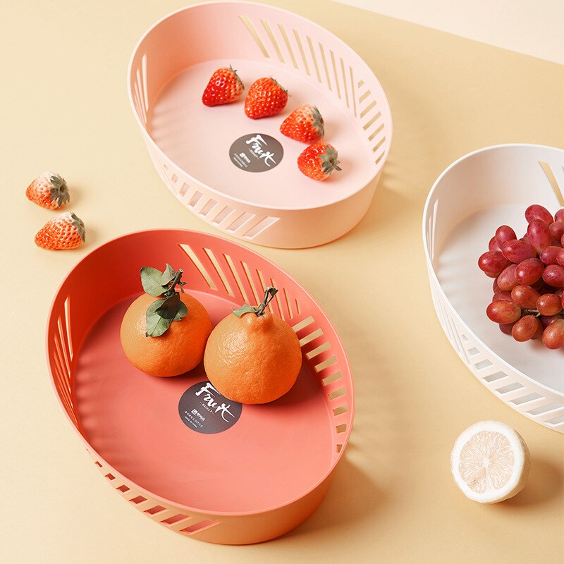 Fruit Candy Snack Storage Tray Kitchen Fruit Vegetable Storage Hollow Drain Basket Plastic Fruit Trays Plate Kitchen Organizer