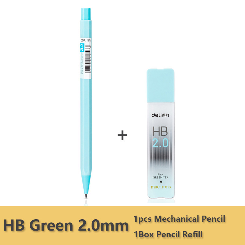 Deli Mechanical Pencil 2.0mm lead HB 2B Drawing Writing Activity Pencils led pencils for school With lead pencil knife: HB Green