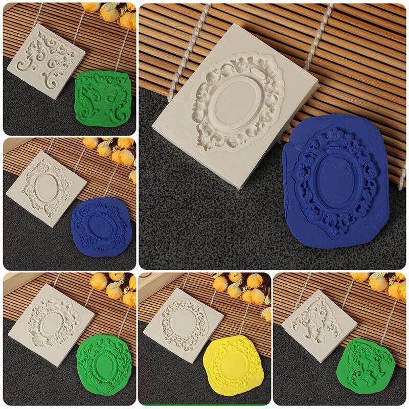 1Pcs Gray Fondant Mold Frame Retro Frame Embossed Frame Mold 3D Silicone Cake Decoration Mold