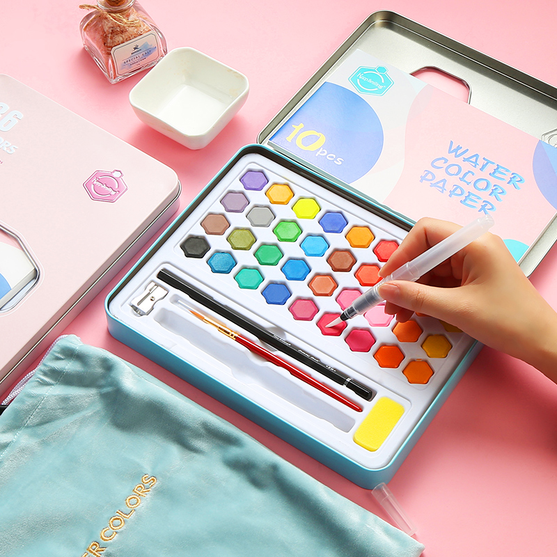 Oliemaling sæt 36 farver solid akvarel maling boks maling børne studerende akvarel pensel male værktøj sæt