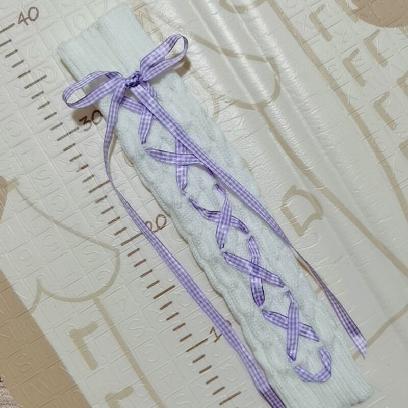 Calentador de piernas para niña, calcetín de calle Hipster a rayas con cordón, lazo Jk, para otoño e invierno,