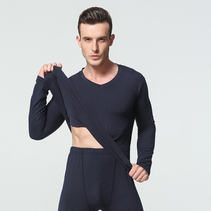 1 Sets Winter Long Johns Men Thermal Underwear Sets Simple Solid V-neck Keep Warm For Man Male Clothing Sleep Wear Spring Autumn