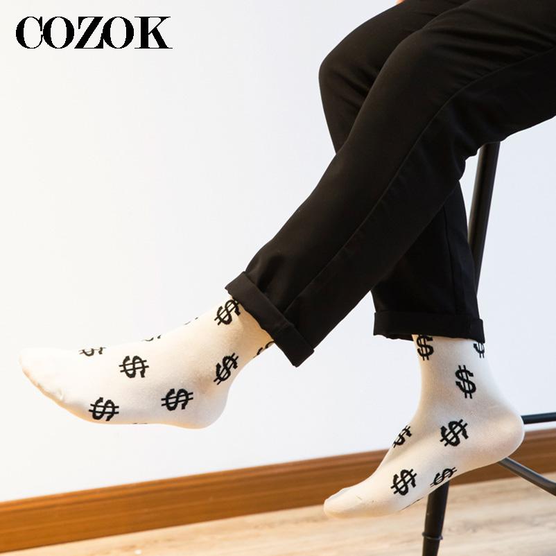 Calcetines con estampado de símbolo de dólar para hombre, medias cómodas, transpirables, absorben el sudor, antideslizantes, medias de media longitud, 5 pares, novedad, primavera y otoño